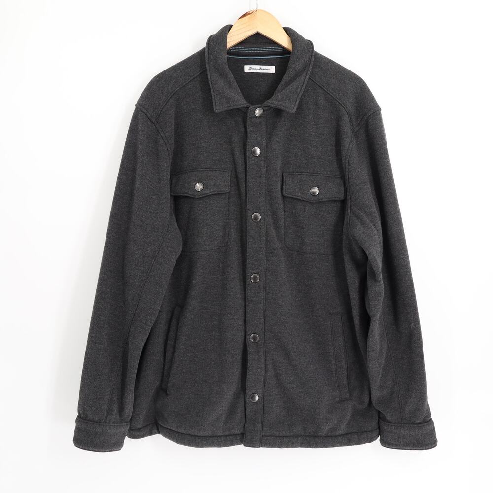 Tommy Bahama Men's XL Palmdale Snap Shirt Jacket Charcoal Heather Fleece